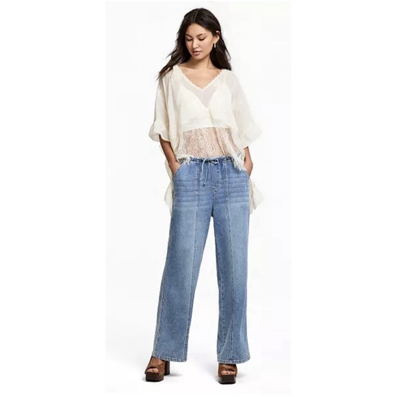 And Now This Denim - NWT And Now This Jeans Wide Leg Tie Waist Drapey Blue Med Wash Comfort Size XS